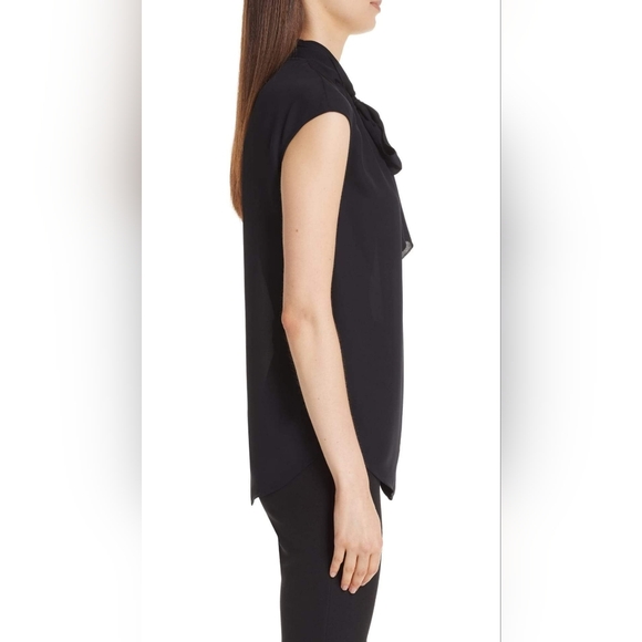 St. John Collection Tie Neck Double Silk Georgette Blouse Caviar Black S… - Picture 5 of 8